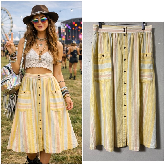 Patagonia Dresses & Skirts - Patagonia Kamala Maxi Skirt Yellow Stripe Organic Cotton Hemp Blend Pockets M